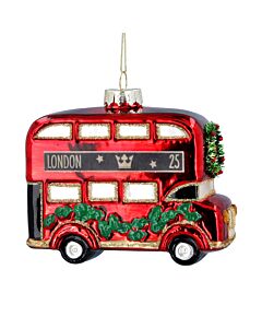 Gisela Graham London Bus With Wreath Glass Tree Decoration